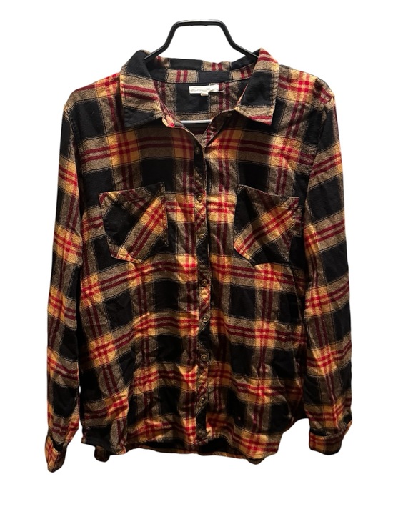 Maurices Tops - MAURICES Women's Plaid Tan Black & Red Button Front Shirt Size XL